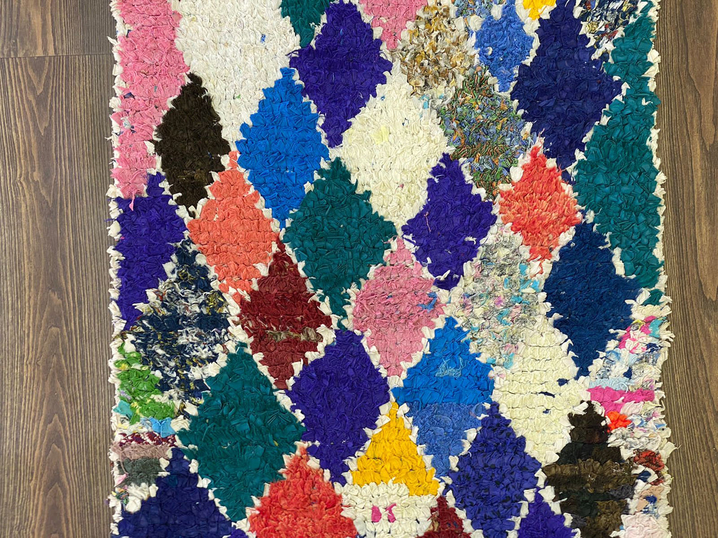 Moroccan Vintage Boucherouite narrow small runner rugs, 3x5 FT, Handwoven Berber Colorful Rugs.