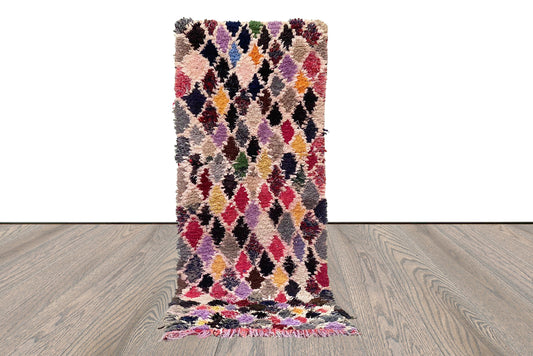 2 By 6 Berber Moroccan Boucherouite narrow runner Rug, vintage Unique Berber Rugs.