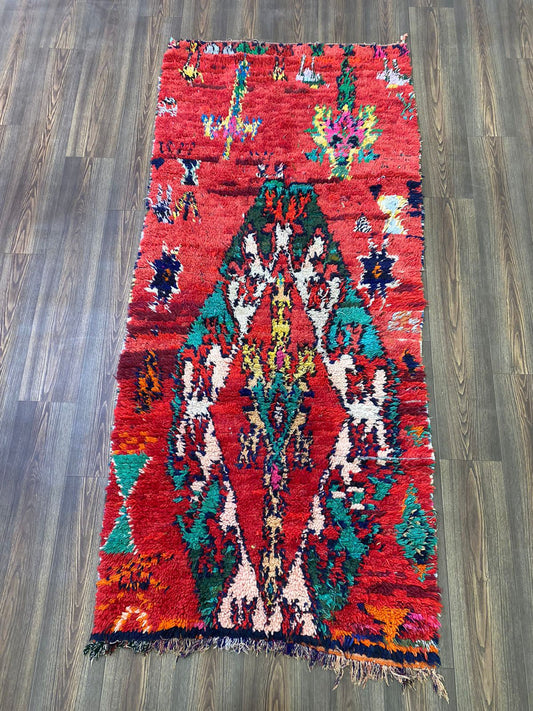 Tapis marocain - berbère tissé rouge vintage, 3x8 pieds, tapis uniques de décoration intérieure bohème.