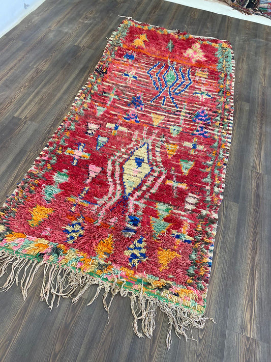 4x8 ft Moroccan worn vintage Faded Rugs, Berber colored area Rug.