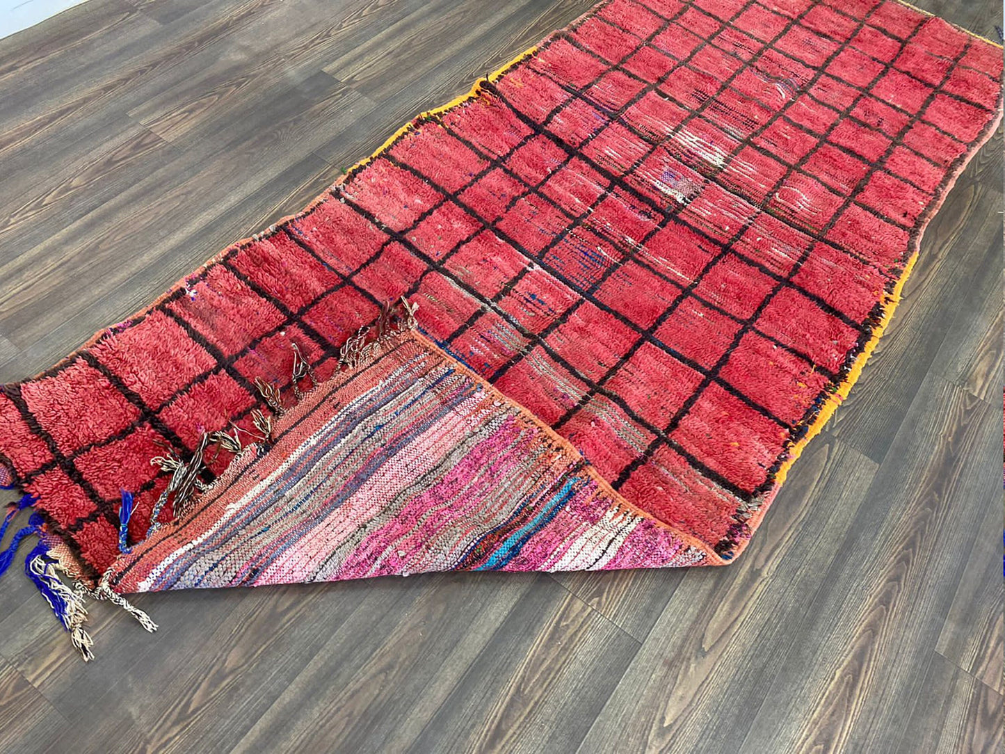Bohemian Home Decor vintage Grid runner Rugs, 4x9 Berber woven Wool Unique Rug.
