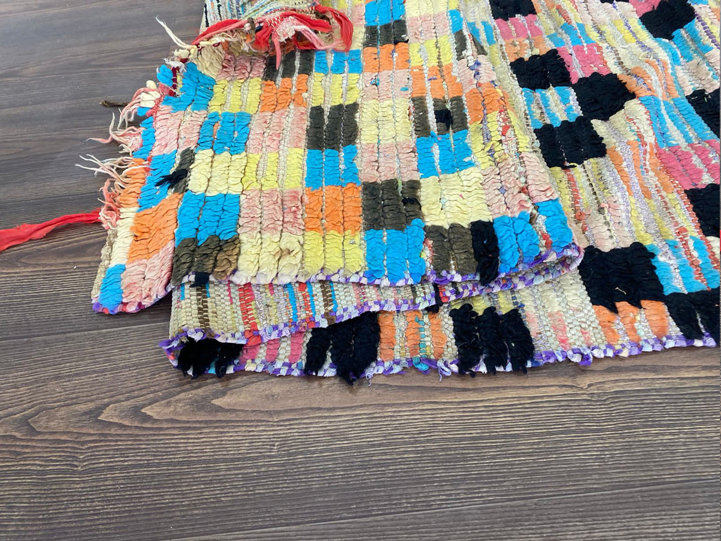 vintage checkered colorful Rug, 3x8 Moroccan Berber runner Rugs.