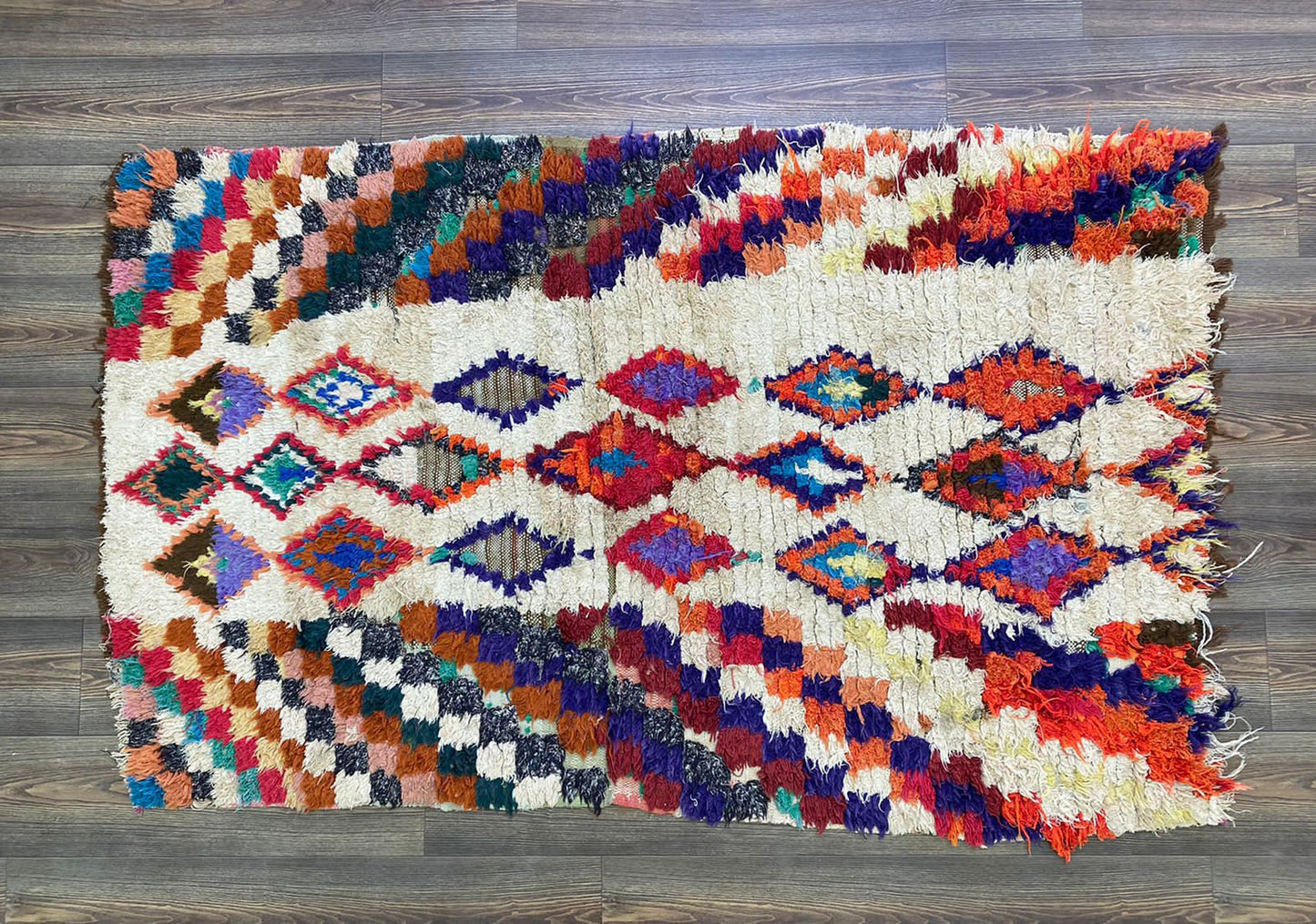 4x6 Small Moroccan vintage Rug, Woven Checkered Diamond colorful Rug.