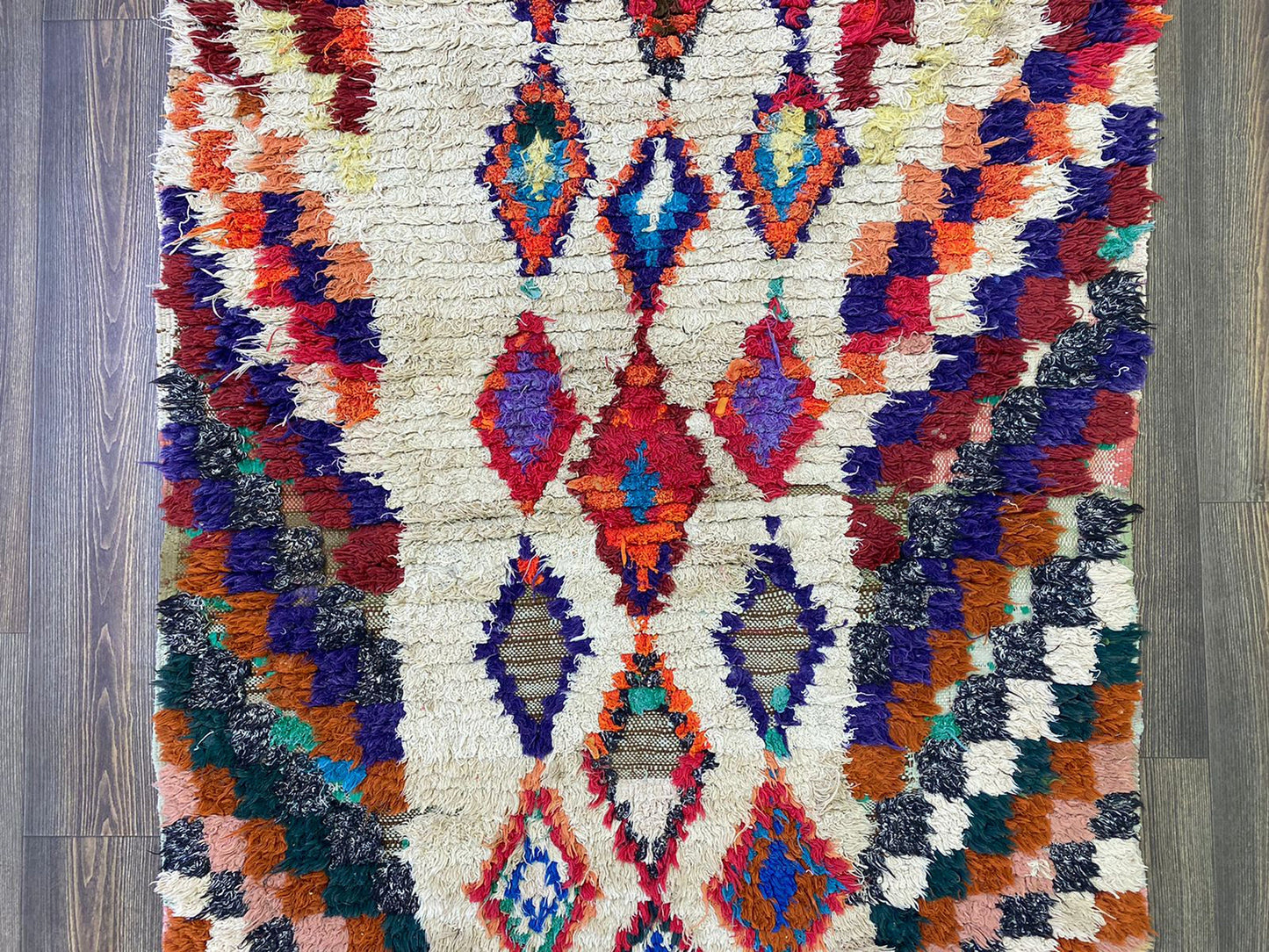 4x6 Small Moroccan vintage Rug, Woven Checkered Diamond colorful Rug.