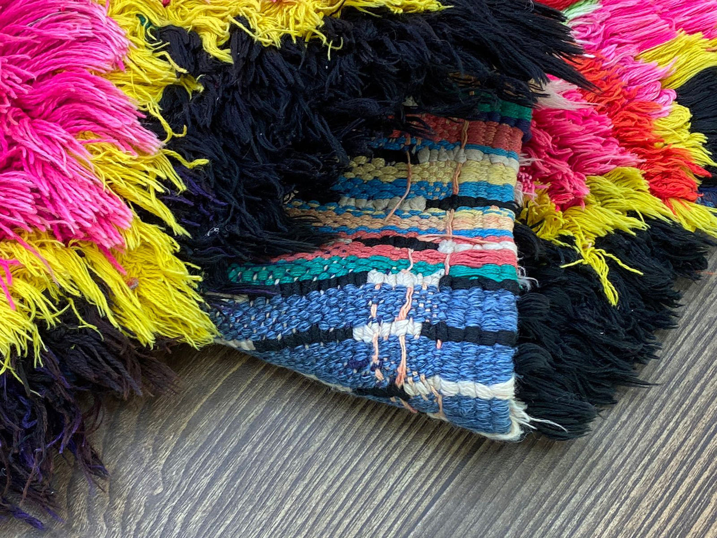 3x7 Vintage Moroccan chevron small area Rug, Berber Boucherouite shag Rug.
