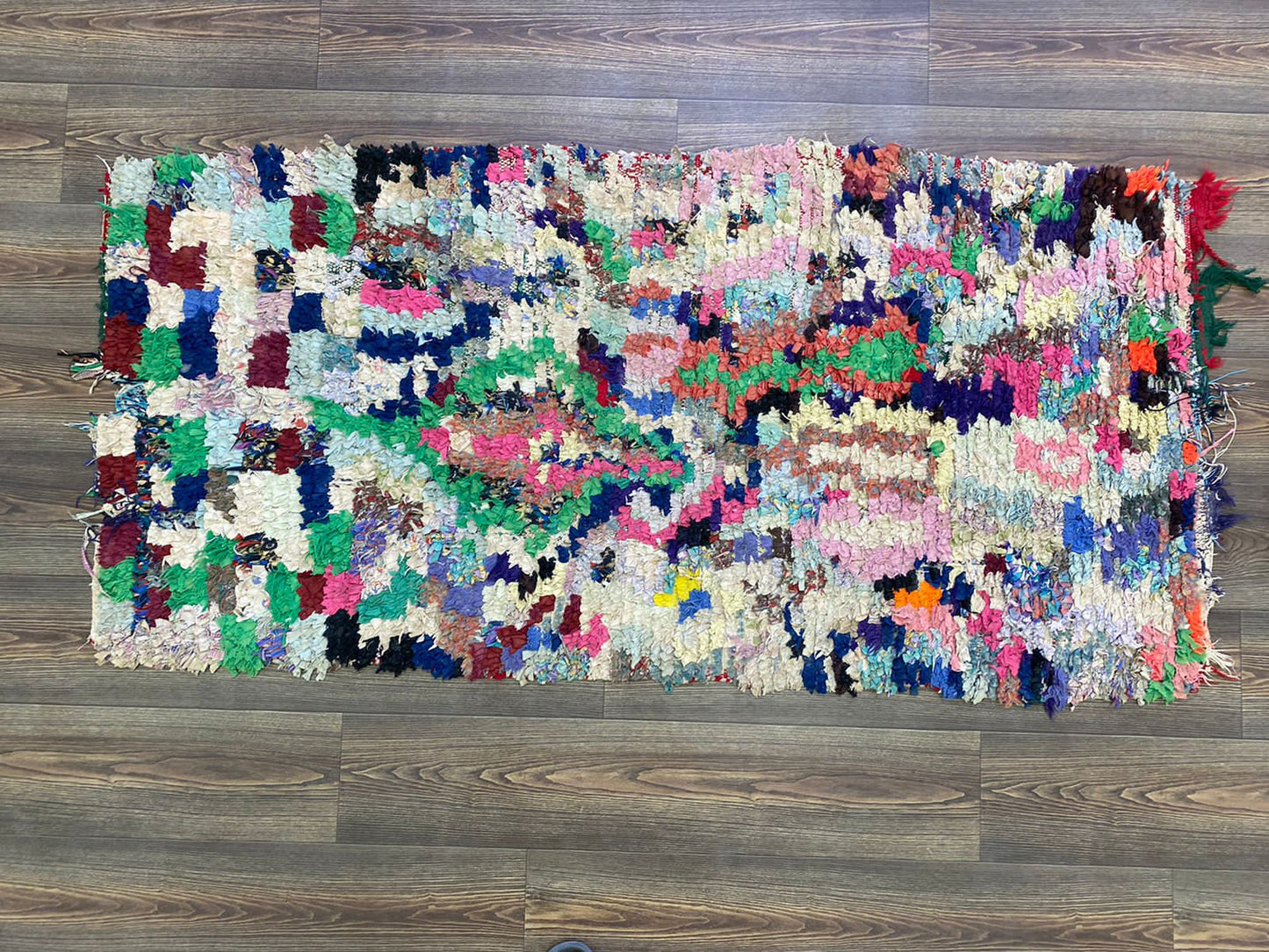 3x6 Narrow runner Boucherouite small Rugs, Berber vintage Moroccan Rug.