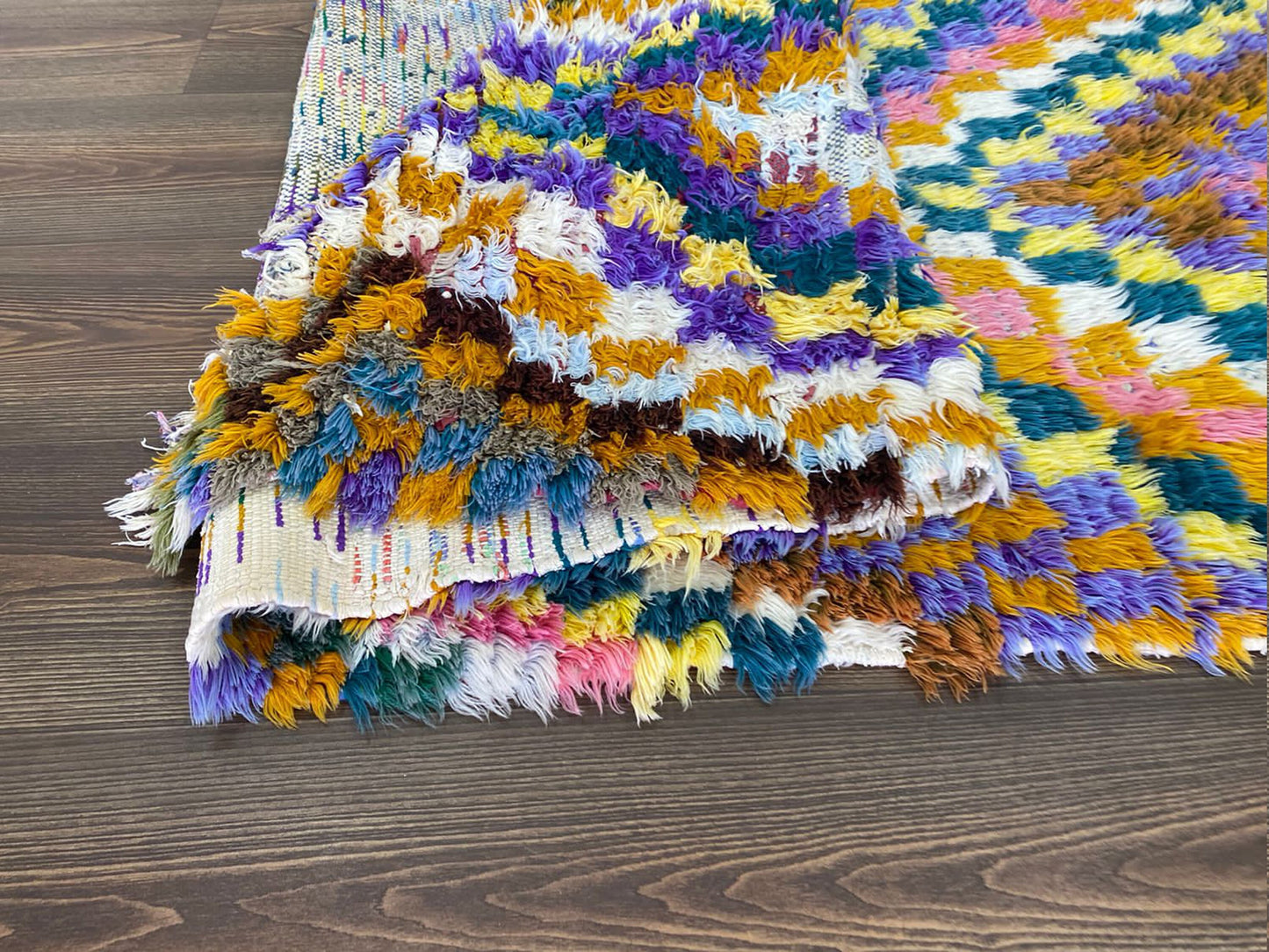 3x7 ft Checkerboard Moroccan narrow runner Rugs, Checked colorful Rug.