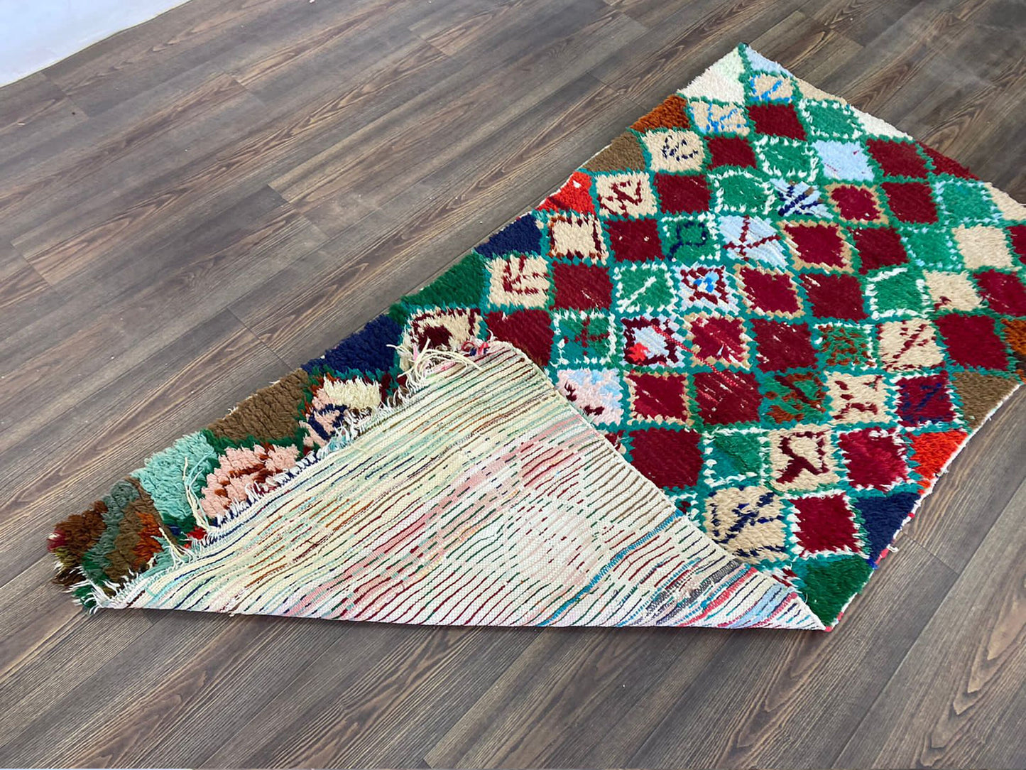 Moroccan Colorful Dimond runner Rugs, 3x6 ft Berber vintage Tribal Rug.