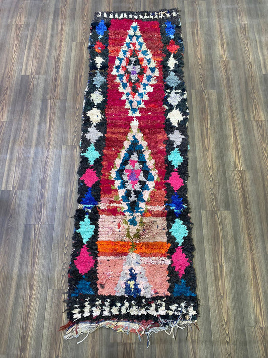 3x8 Narrow Boucherouite vintage runner Rugs, Berber Moroccan shag Rug.