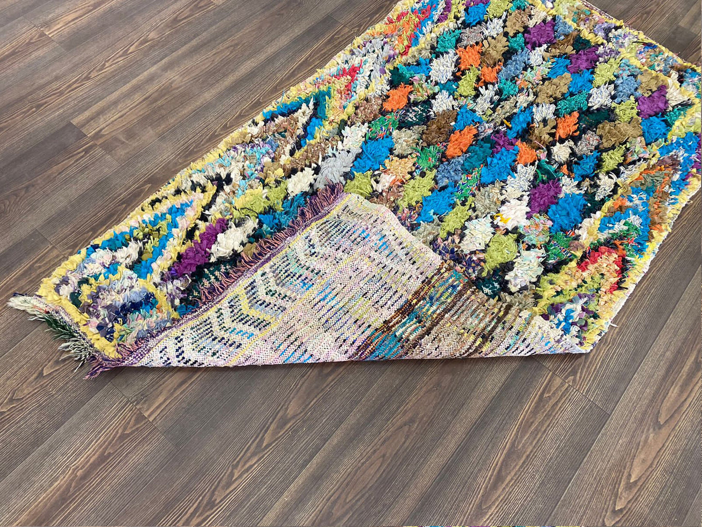 3 x 6 ft Boucherouite small vintage boho diamond area Rug. Moroccan Berber colorful Rugs.