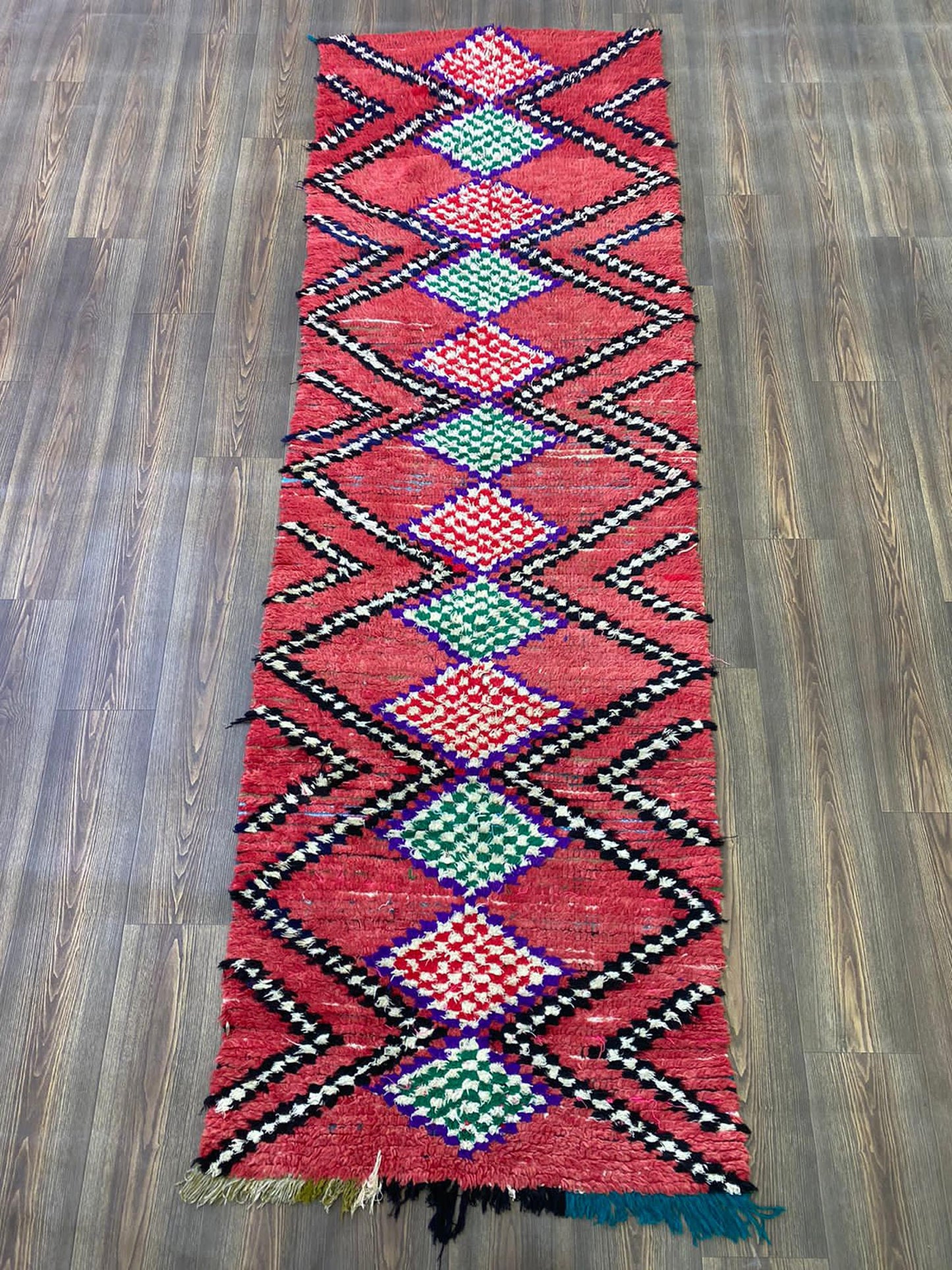 9x3 Moroccan vintage Red runner Rugs, Berber Colorful handwoven Rugs.