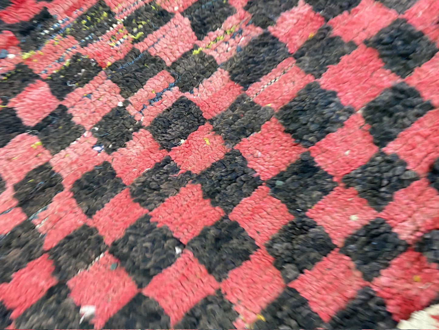 Checkerboard vintage Moroccan small area Rug, Checked Red and Black Rug, Hand woven rugs 3x7 Ft.