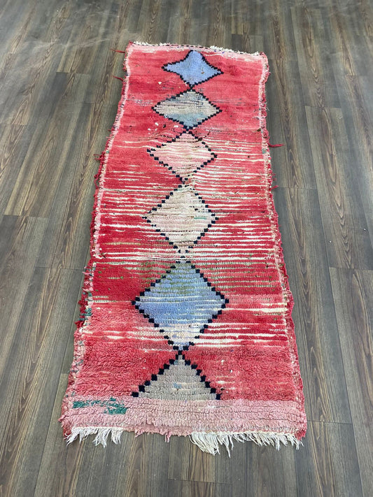 3x7 Moroccan vintage faded narrow runner Rugs, Colorful Berber woven faded Rugs.