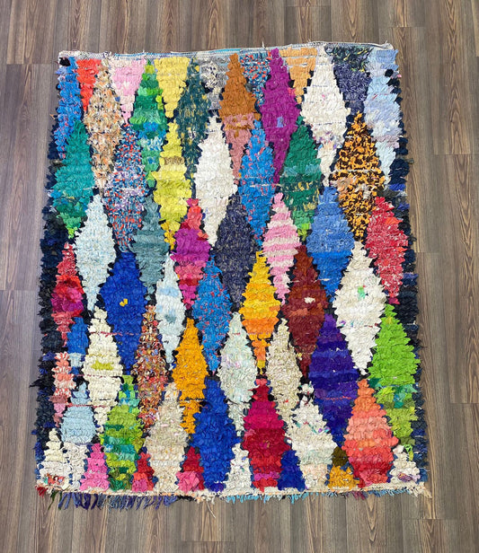 5x6 Area Colorful Diamond Boucherouite rugs, vintage Moroccan handwoven rugs, Berber unique colored Rug.