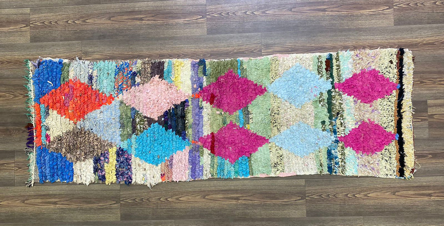 Berber woven Diamond vintage Rug. 2x7 Moroccan narrow runner Rugs.