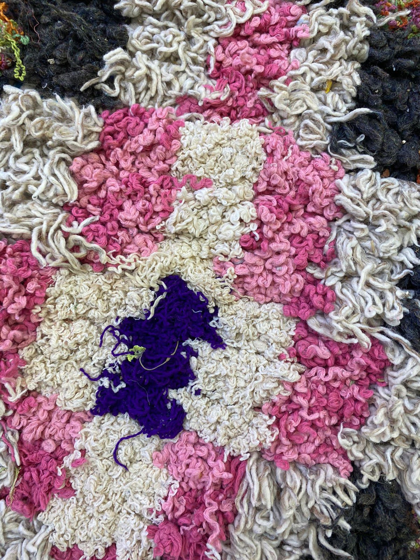 Runner Boucherouite Checkered Rug, 3x8 Moroccan Berber colorful old Rugs.