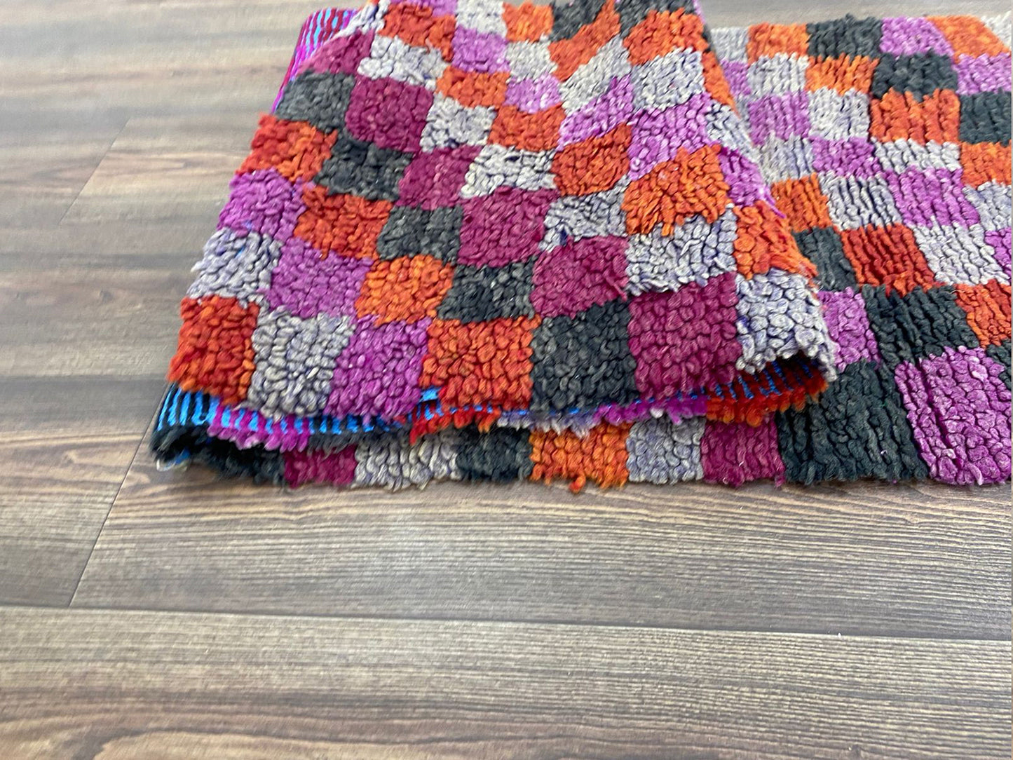Moroccan Colorful narrow runners Rugs, 2x7 feet, Vintage Checkered Long runner Rug.