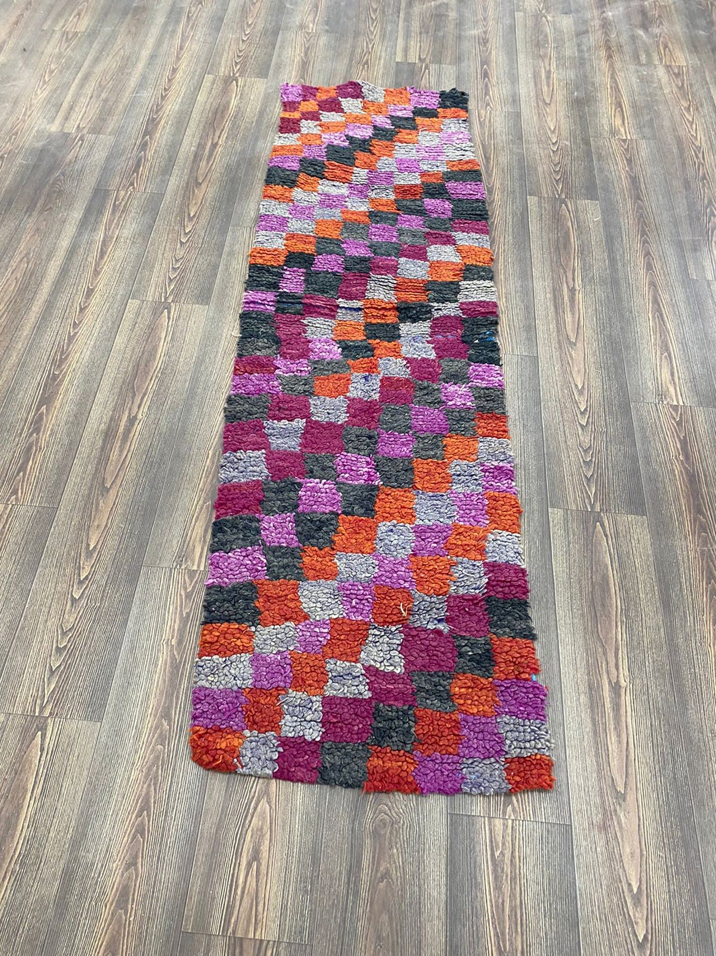 Moroccan Colorful narrow runners Rugs, 2x7 feet, Vintage Checkered Long runner Rug.