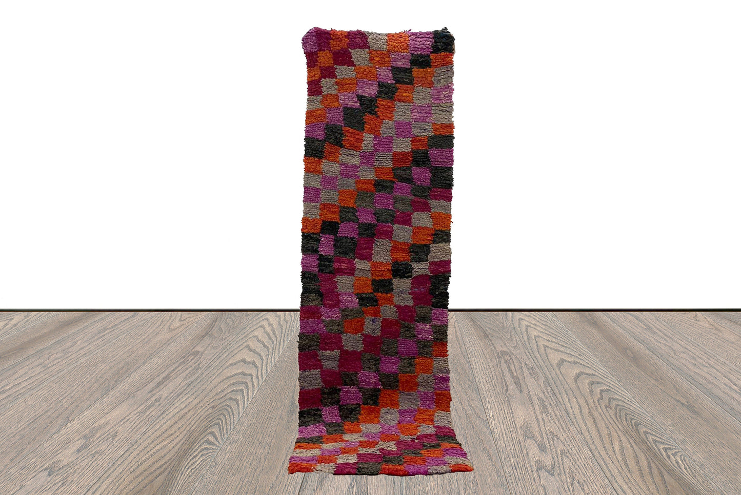 Moroccan Colorful narrow runners Rugs, 2x7 feet, Vintage Checkered Long runner Rug.