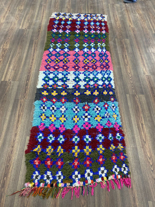 3x8 vintage Berber Diamond runner Rugs. Moroccan Colorful Shag Rug.