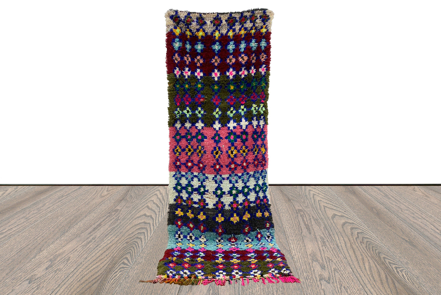 3x8 vintage Berber Diamond runner Rugs. Moroccan Colorful Shag Rug.
