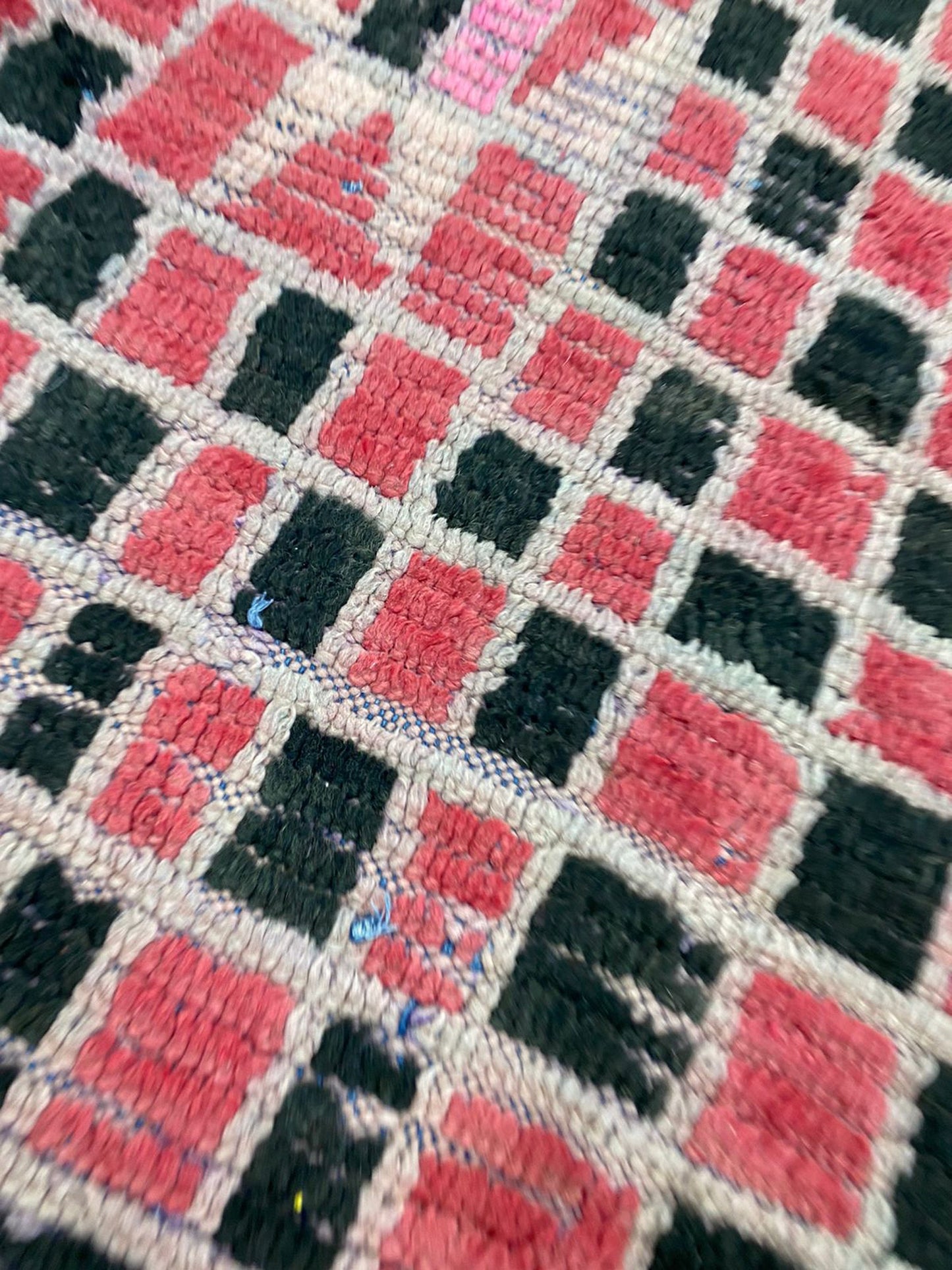4 By 8 ft vintage Berber unique Rugs, Moroccan red black checkered runner Rug.