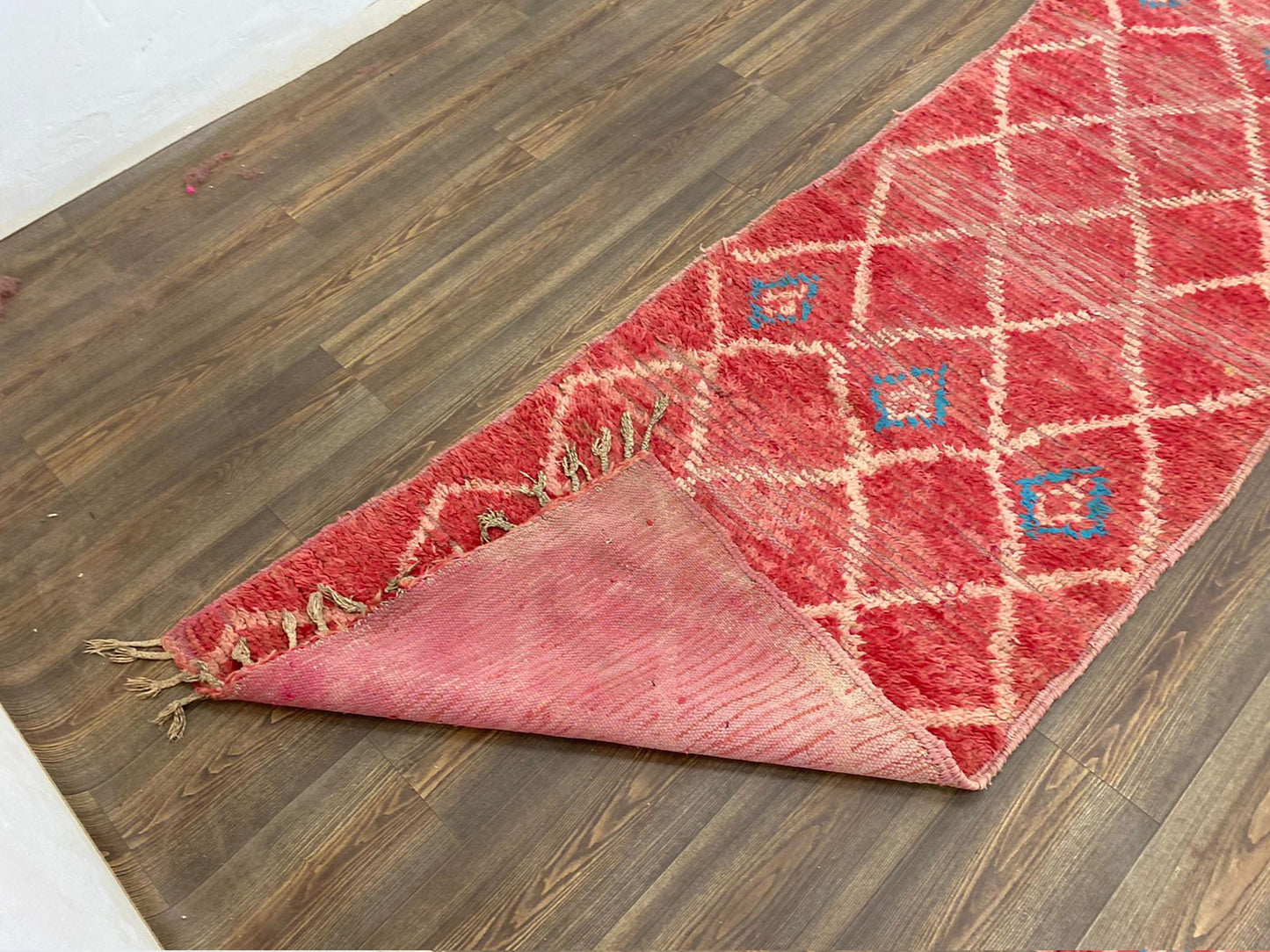 3 By 12 ft Moroccan vintage Diamond faded red and white Extra Long runner rugs, Berber unique Rugs