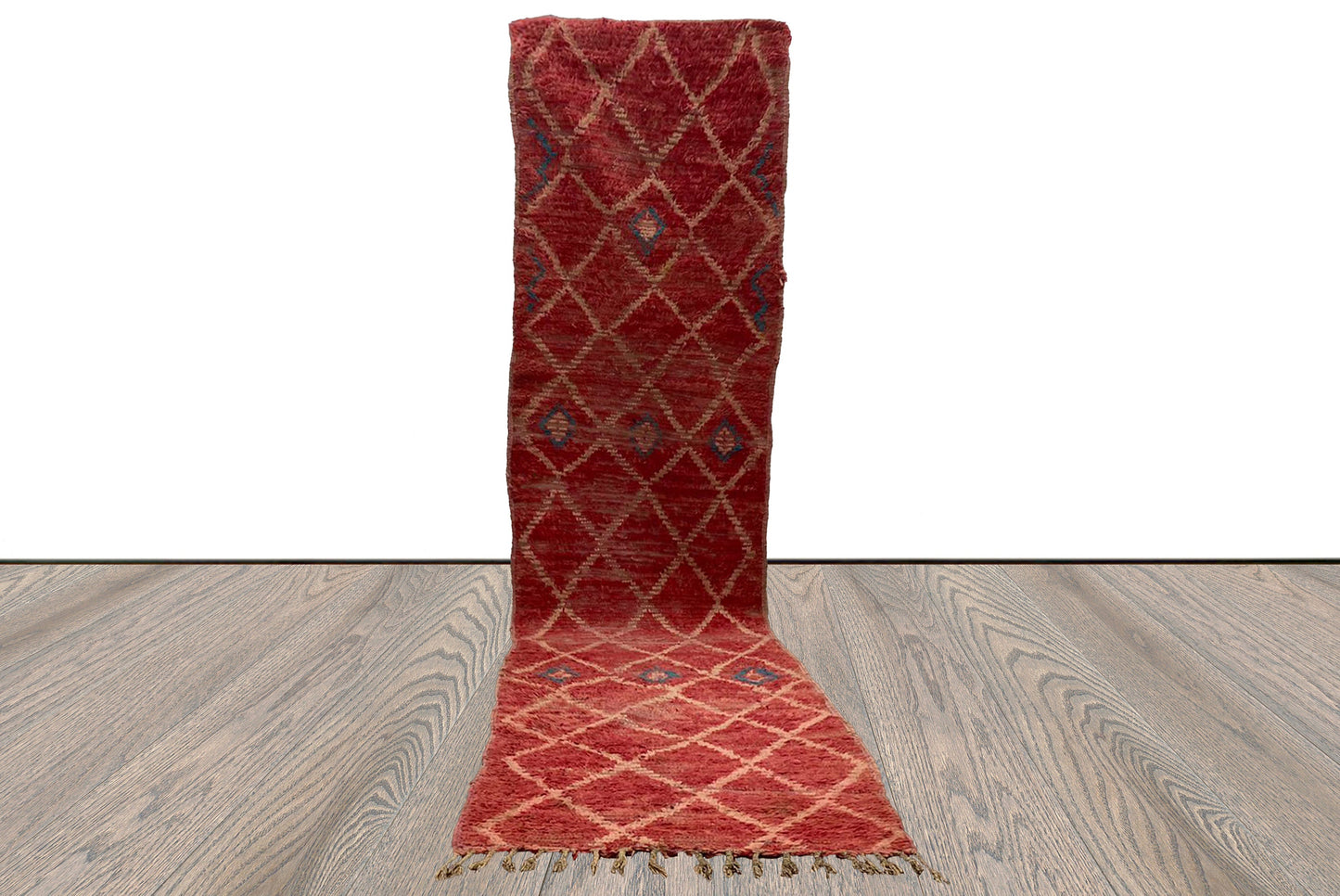 3 By 12 ft Moroccan vintage Diamond faded red and white Extra Long runner rugs, Berber unique Rugs
