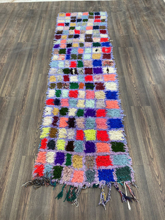 3x9 Berber hand woven grid vintage narrow runner Rugs, Vintage colorful Long Rug.