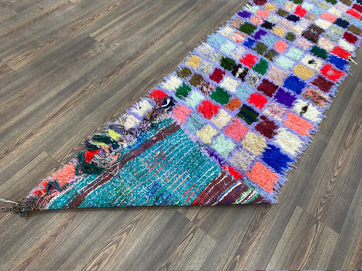 3x9 Berber hand woven grid vintage narrow runner Rugs, Vintage colorful Long Rug.