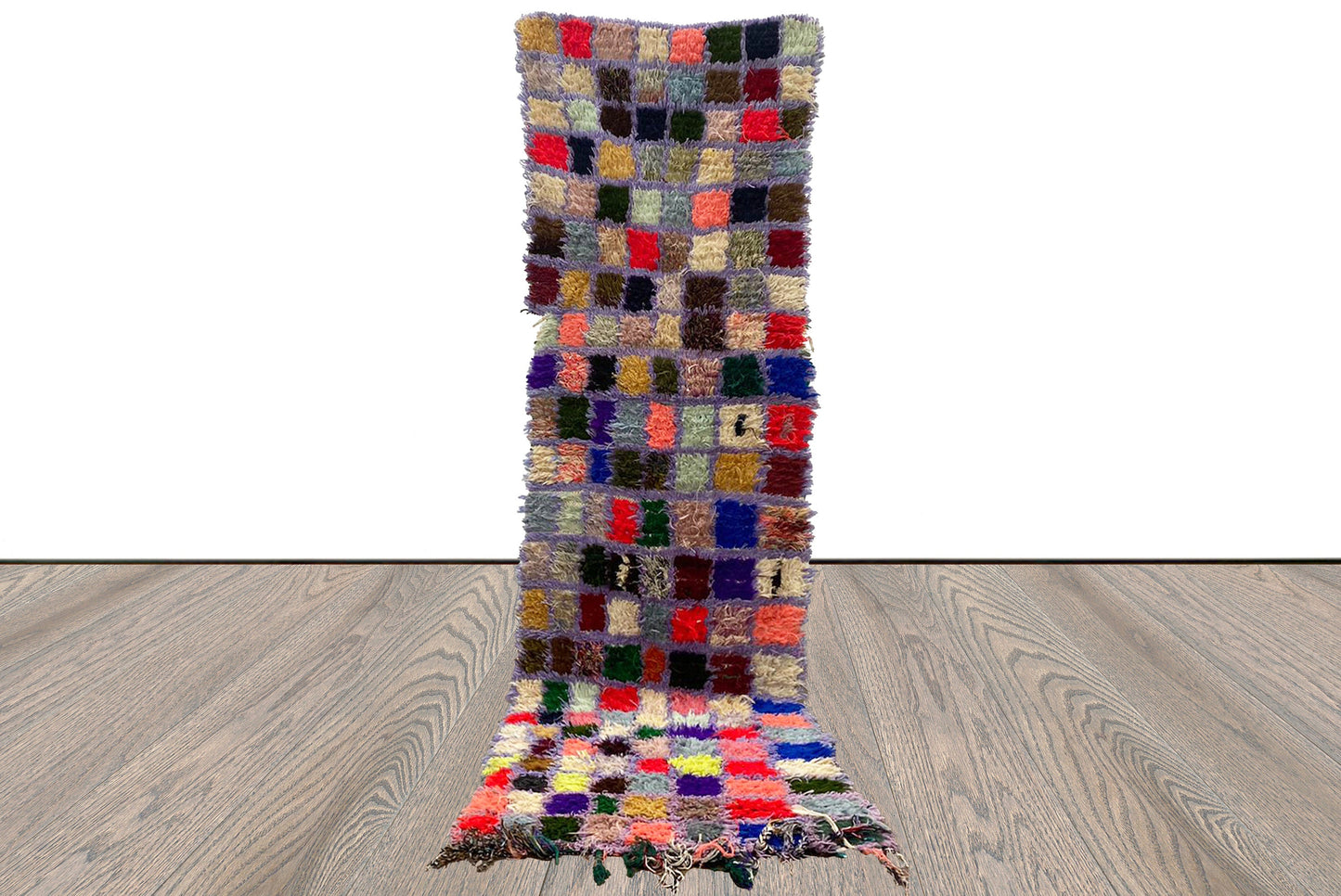 3x9 Berber hand woven grid vintage narrow runner Rugs, Vintage colorful Long Rug.