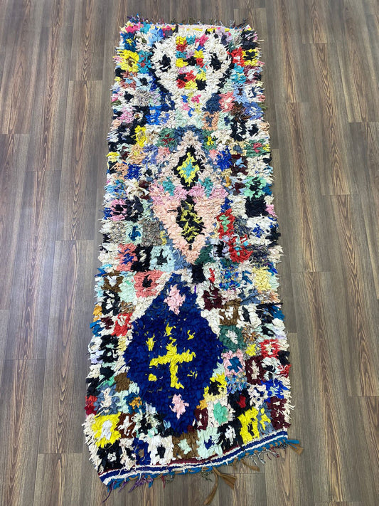 Moroccan vintage Colorful shag runner Boucherouite rug 3x8.