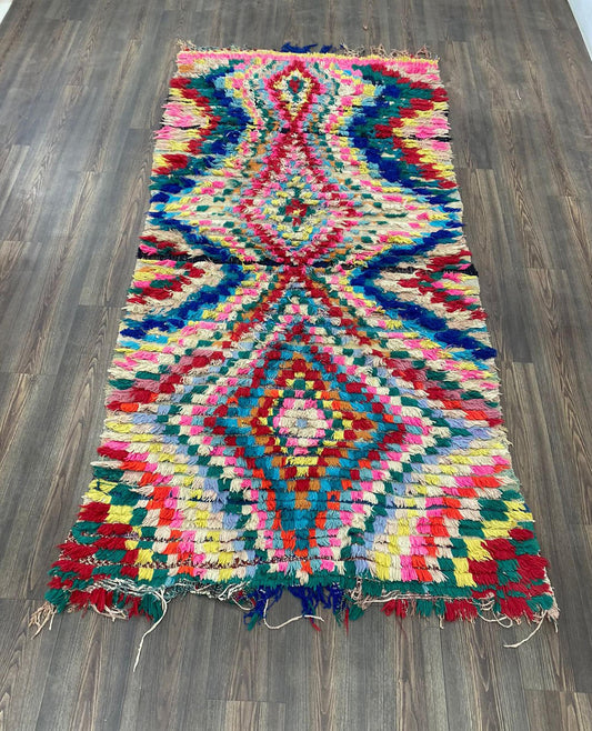 Checkered Berber chevron large Rugs, 4 x 9 Moroccan woven vintage Rug.