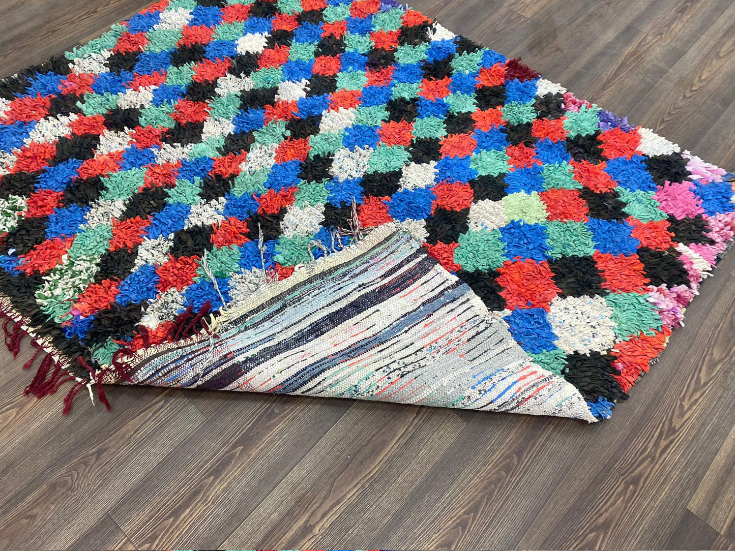 5x5 Diamond vintage Woven Colorful area Rug, Berber Moroccan Rug.