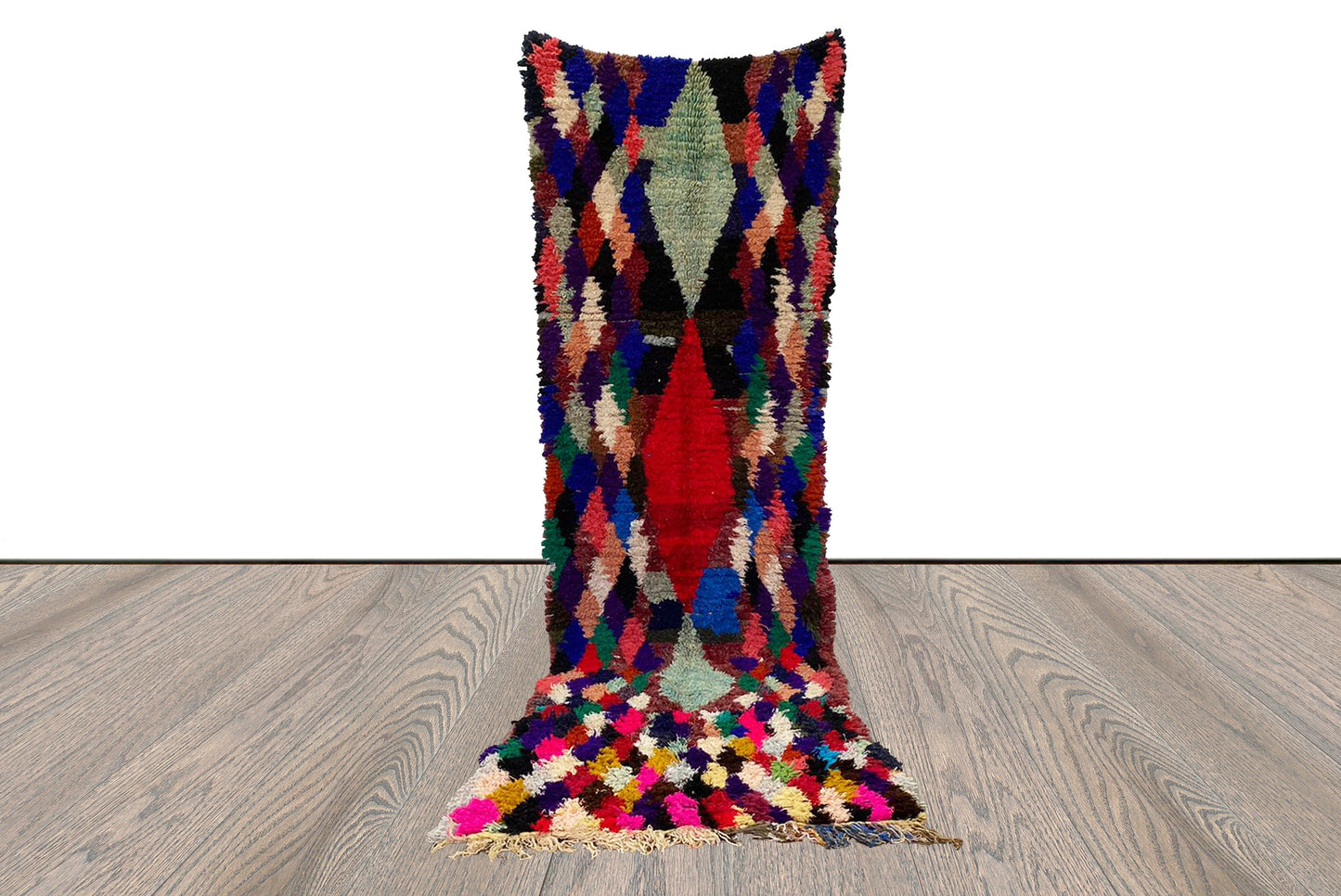 Hand woven Diamond Colorful long runner Berber Rug, 3x10 Moroccan vintage shag Rugs.