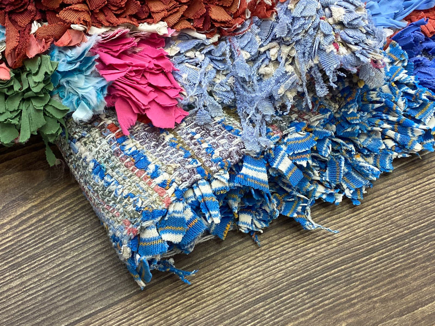 Small area Boucherouite Rugs, 3x6 Moroccan Berber Hand Woven vintage Shag Rug.