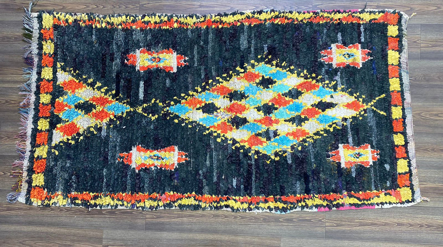 Moroccan Rug, 4x7 FT, colorful Berber Diamond Vintage Shag rugs