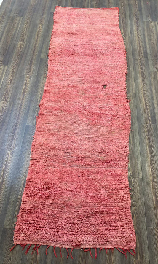 Moroccan vintage solid long runner Rug, 3x10 Berber shag woolen handwoven rugs.