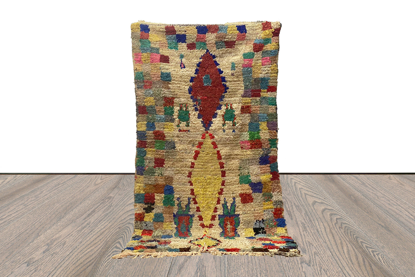 Boucherouite Moroccan Vintage Rare old woven colored Rug, 4x8 Large area Rugs.