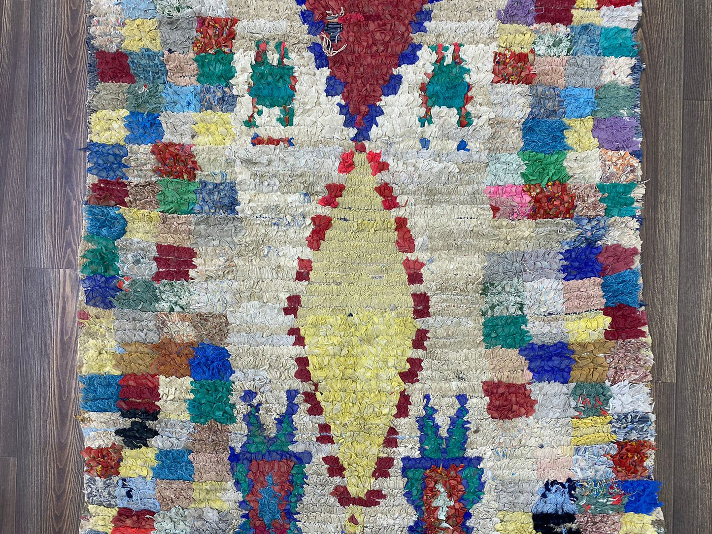Boucherouite Moroccan Vintage Rare old woven colored Rug, 4x8 Large area Rugs.