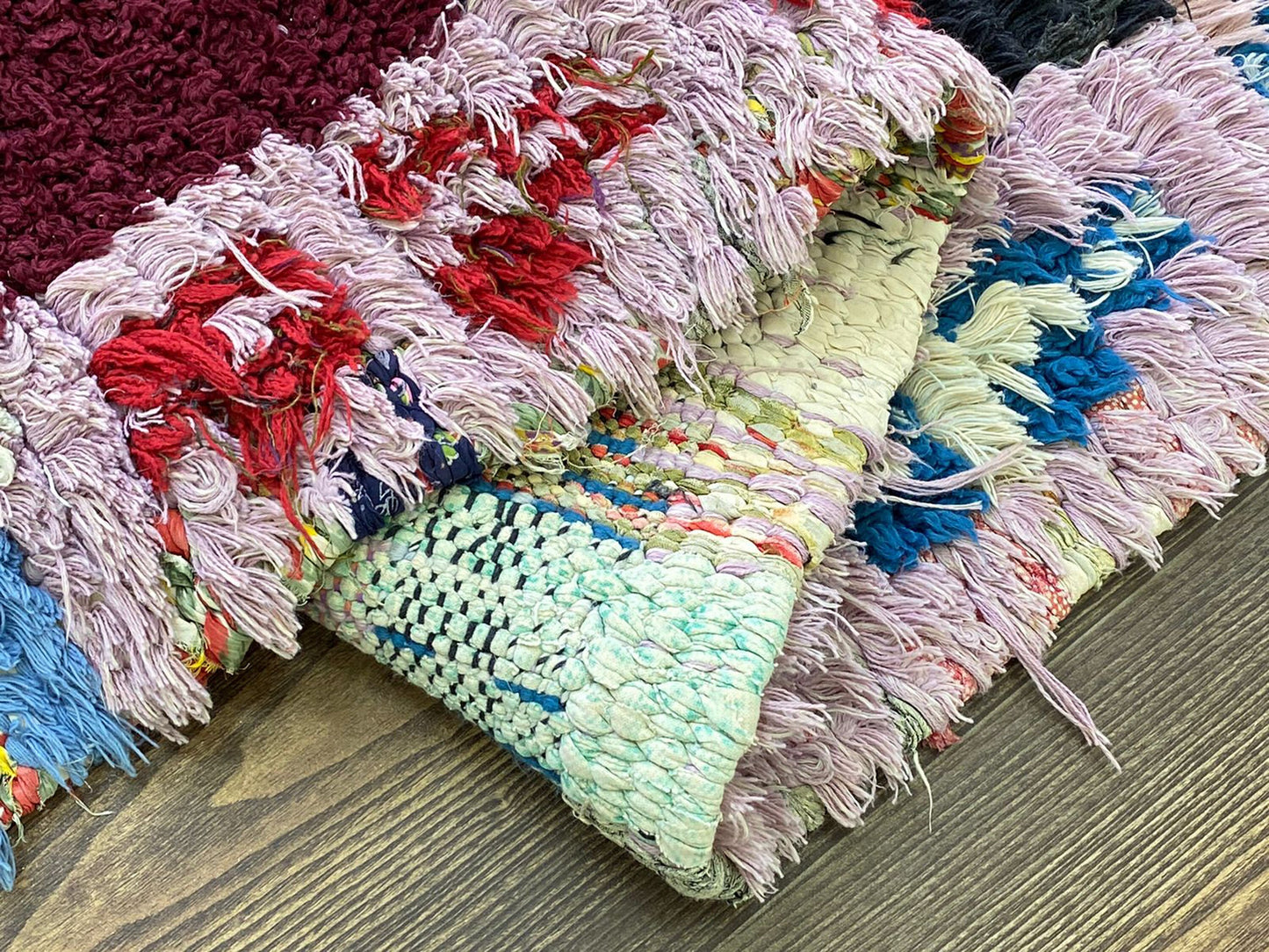 Handwoven Berber Moroccan Narrow Rugs, 3x7 colorful Vintage Shag runner Rug.