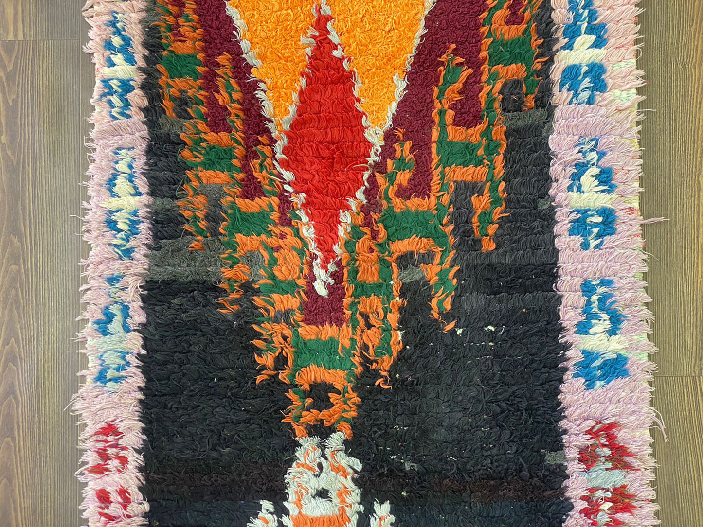 Handwoven Berber Moroccan Narrow Rugs, 3x7 colorful Vintage Shag runner Rug.