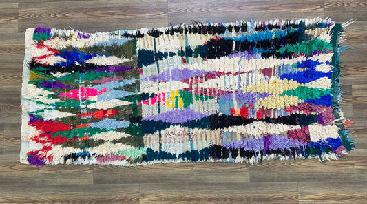 Berber Moroccan Handwoven runner Rugs, 7x3 FT, colorful Vintage Shag Rug.