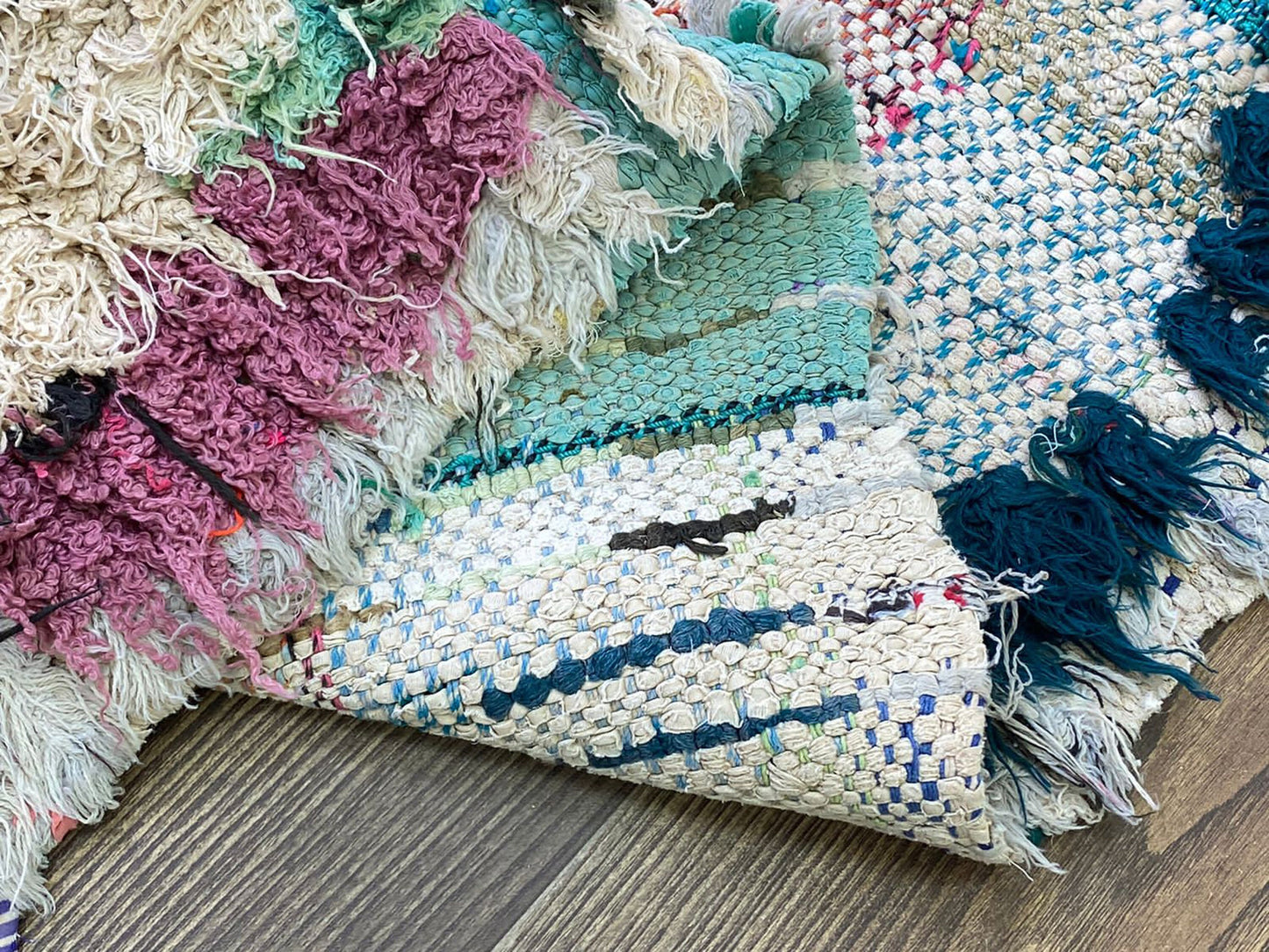 Berber Moroccan Handwoven runner Rugs, 7x3 FT, colorful Vintage Shag Rug.
