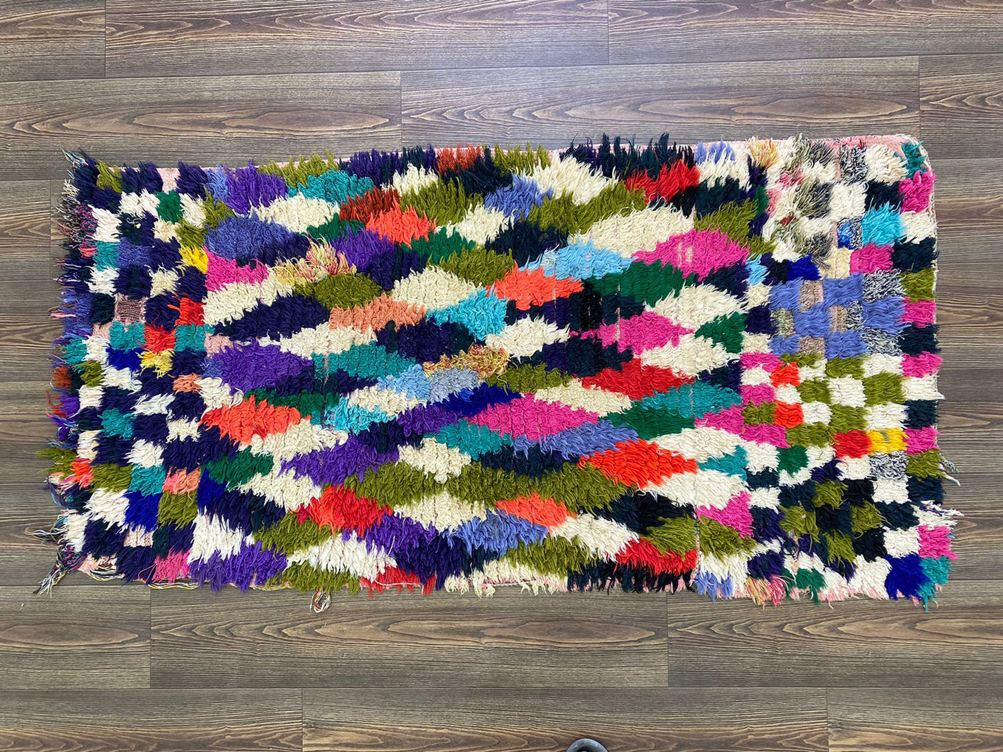 3x5 Small vintage runner Rugs, Moroccan Handwoven colorful Diamond Rug.