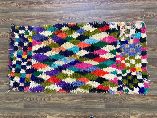 Petits tapis de couloir vintage 3x5, tapis marocain tissé à la main en forme de diamant coloré.