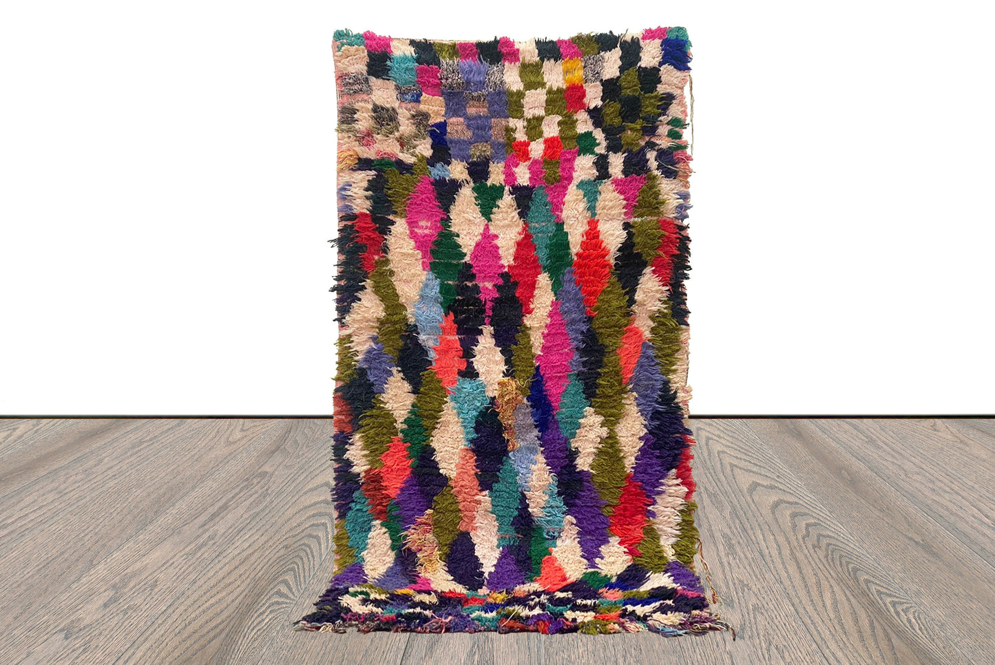 3x5 Small vintage runner Rugs, Moroccan Handwoven colorful Diamond Rug.