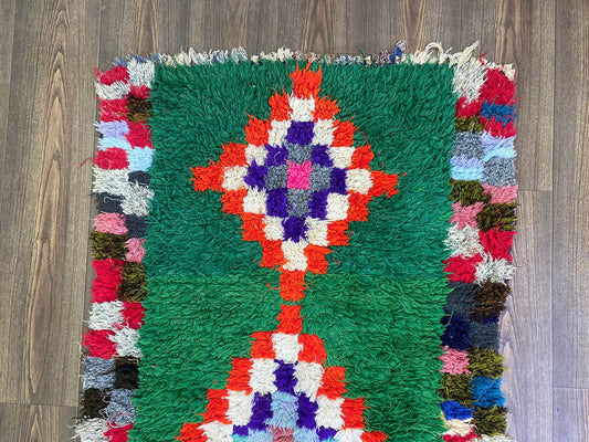 Moroccan unique runner Rugs, 3x9 Handwoven Green vintage rugs.