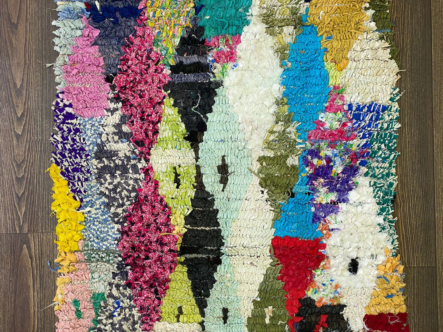 2x10 Hand Woven long Narrow Boucherouite runner Rugs, Moroccan Berber vintage Diamond Colored Rug.