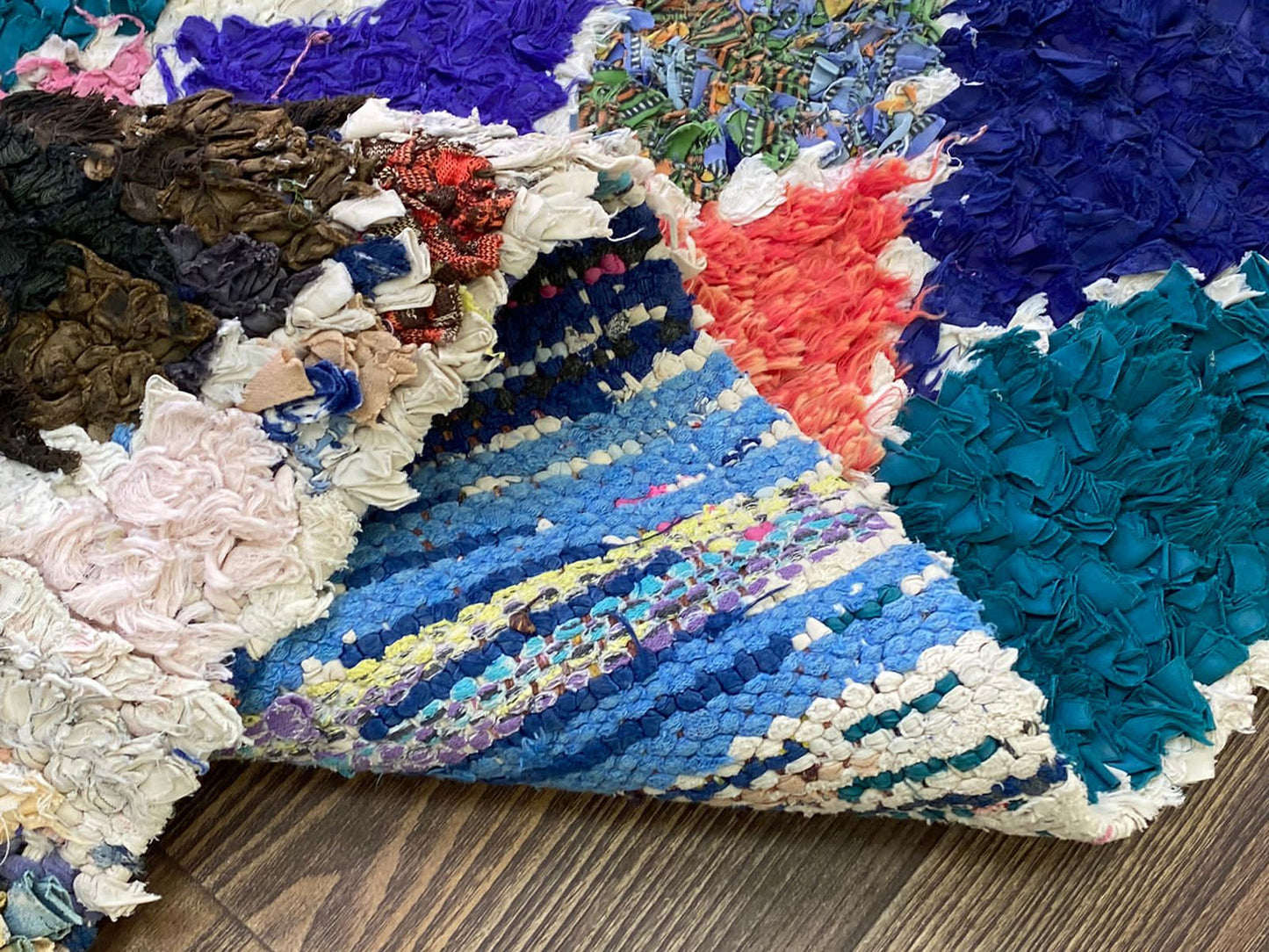 Moroccan Vintage Boucherouite narrow small runner rugs, 3x5 FT, Handwoven Berber Colorful Rugs.